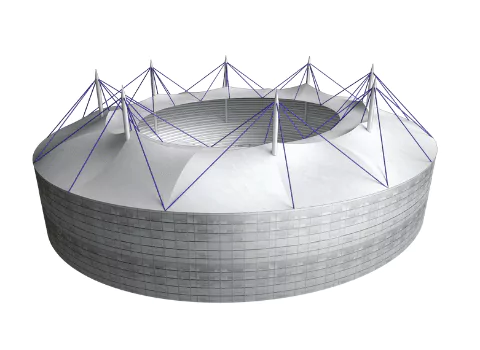Cabled stadium roof structural diagram showing cable net and anchorage system layout