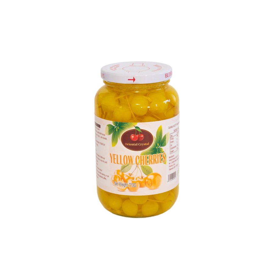 Firm yellow cherries in glass jar 737g