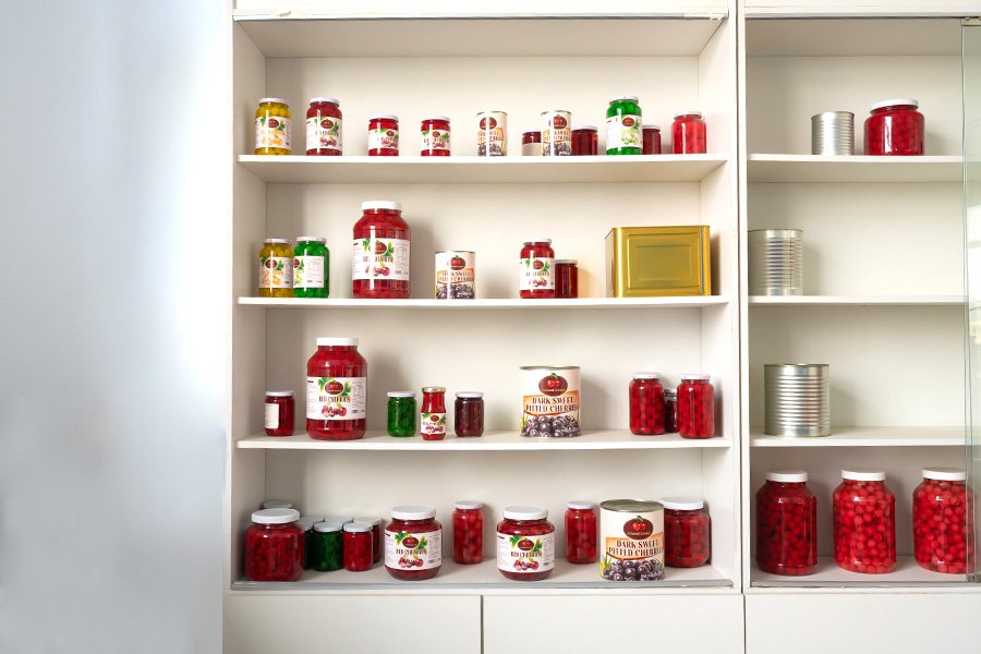 Canned cherry sample room