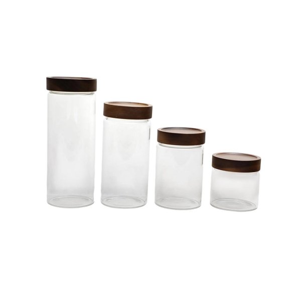 HB3316 Tarro de almacenamiento redondo de vidrio de borosilicato de alta calidad con tapa de acacia