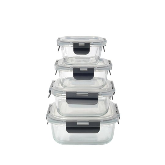 G3607 Recipiente cuadrado de vidrio para alimentos con tapa de plástico