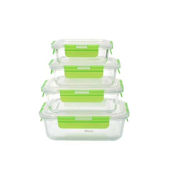 G3604 Recipiente rectangular de vidrio para alimentos con tapa de plástico