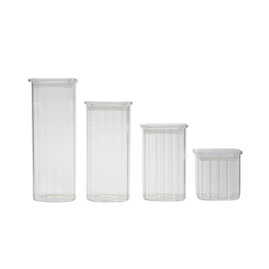 Tarro de almacenamiento cuadrado de vidrio de borosilicato de alta calidad HB3516C con tapa de acacia