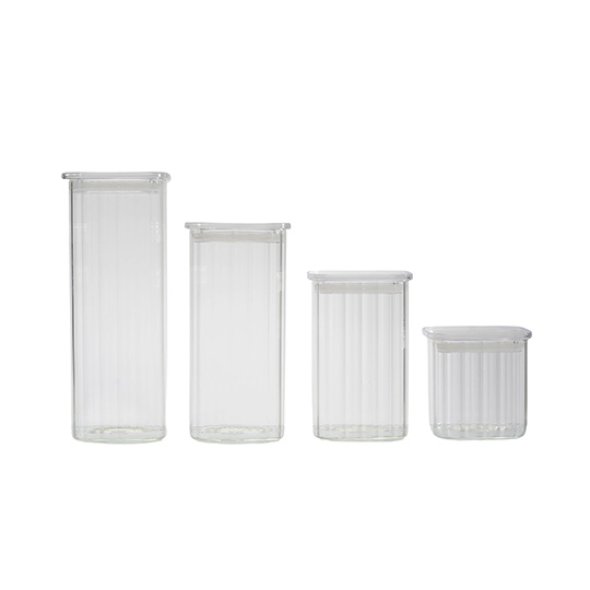 Tarro de almacenamiento cuadrado de vidrio de borosilicato de alta calidad HB3516C con tapa de acacia