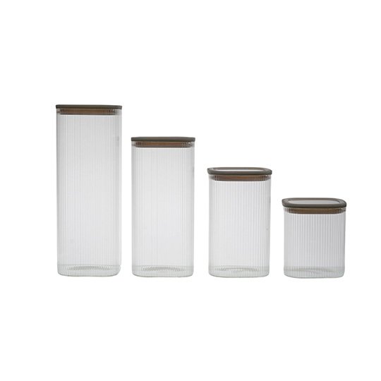 HB3516B Tarro de almacenamiento vertical de vidrio de borosilicato de alta calidad con tapa de silicona