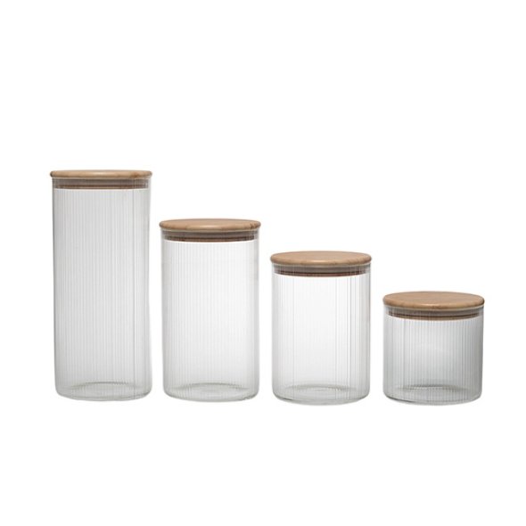 Tarro de almacenamiento redondo de vidrio de borosilicato de alta calidad HB3512 con tapa de madera