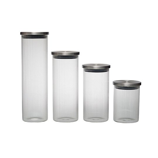 HB3513 Tarro de almacenamiento vertical de vidrio de borosilicato alto con tapa metálica