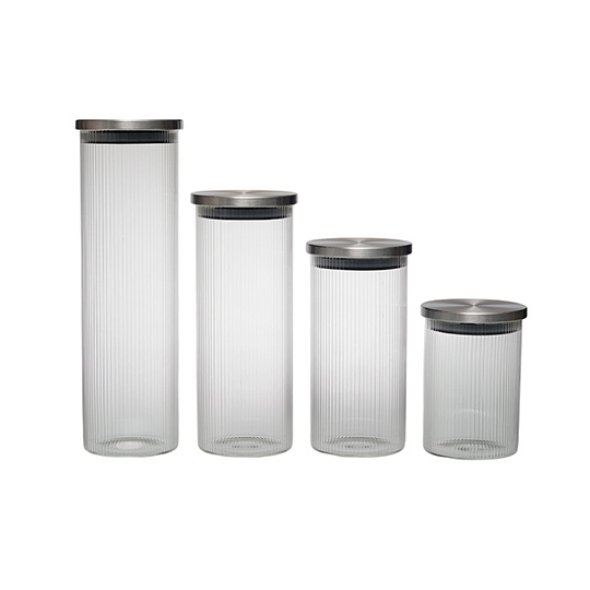 HB3513 Tarro de almacenamiento vertical de vidrio de borosilicato alto con tapa metálica