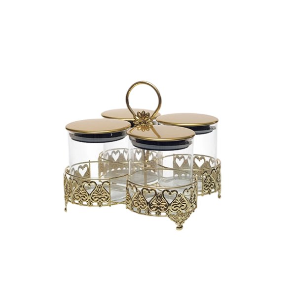 M55002B Juego de 4 estantes de almacenamiento transparentes dorados