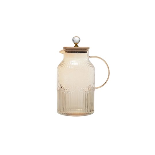 Jarra de agua vintage de vidrio ámbar HB3851A con tapa de pomo de cristal.