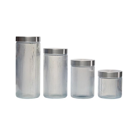 C3409 Juego de 4 tarros de almacenamiento de vidrio estriado de estilo minimalista moderno