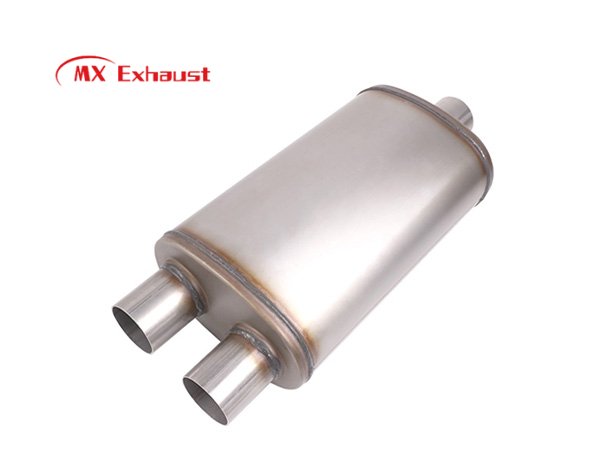 universal exhaust muffler 2.5 inch inlet 3 inch dual outlet detail