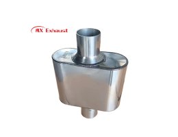 universal mirror polished muffler 2.5 inch inlet 3 inch outlet detail