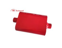 universal red exhaust muffler 2.5 inch inlet 3 inch outlet detail