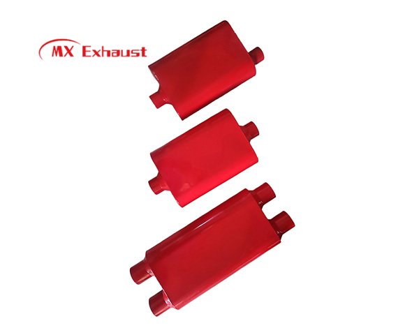 performance muffler center inlet center outlet red chambered design