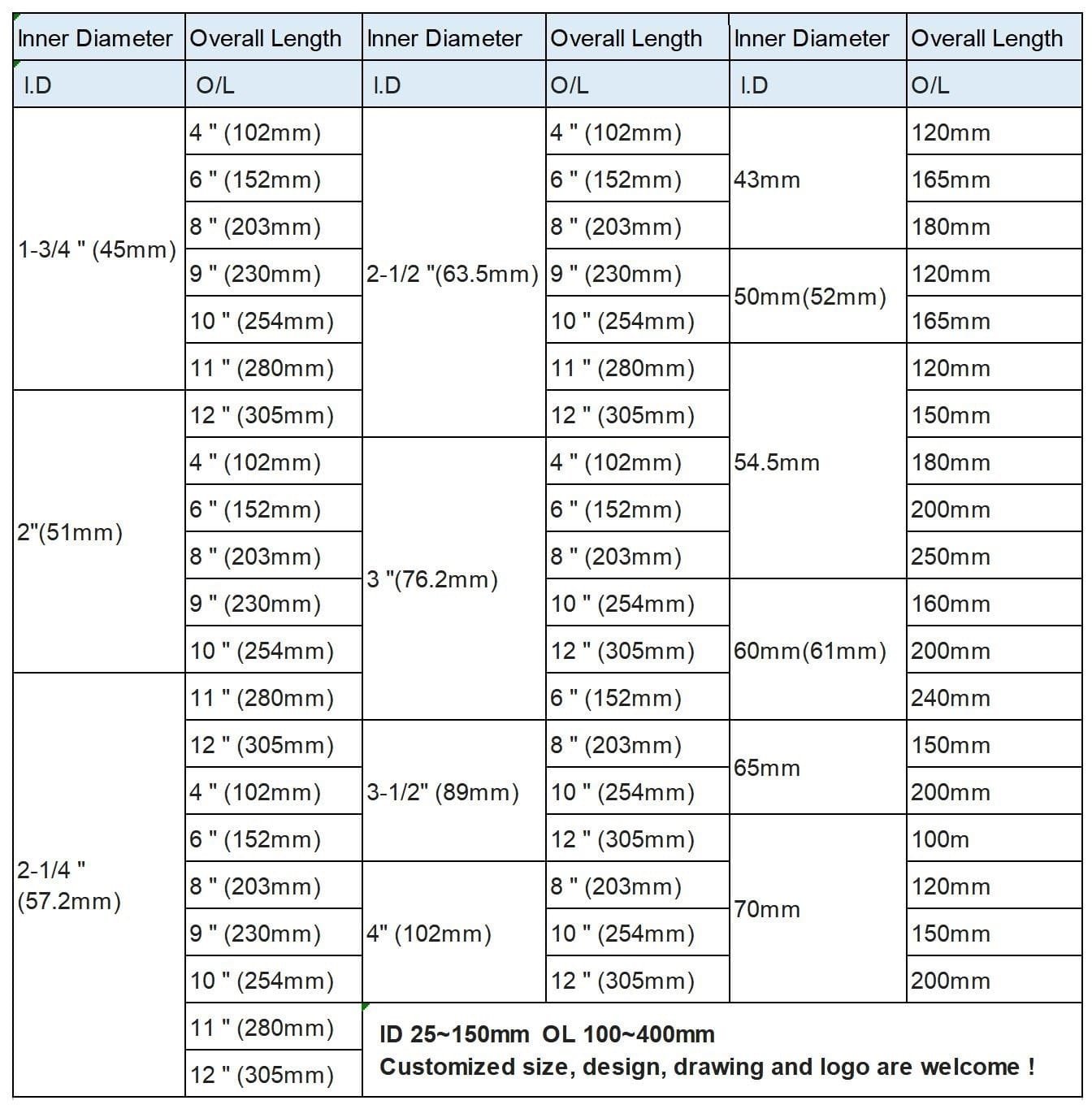 Exhaust Flexinle Pipe--main sizes