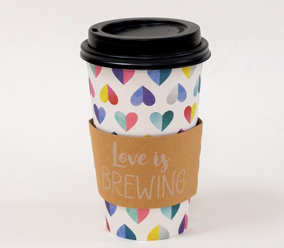 Watercolor Rainbow Heart Printed 16oz Disposable Coffee Cup With Kraft Paper Sleeve