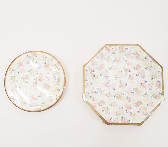 Gold Rim Floral Printed Disposable Paper Plates