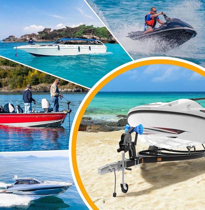 Adjustable boat tug winch bracket and traction winch