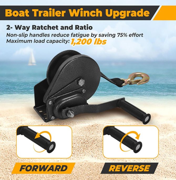 Adjustable boat tug winch bracket and traction winch