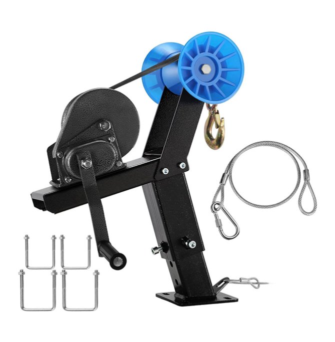 Adjustable boat tug winch bracket and traction winch
