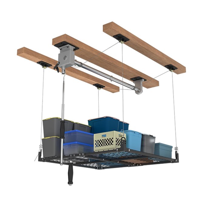 Ceiling-mounted garage storage rack