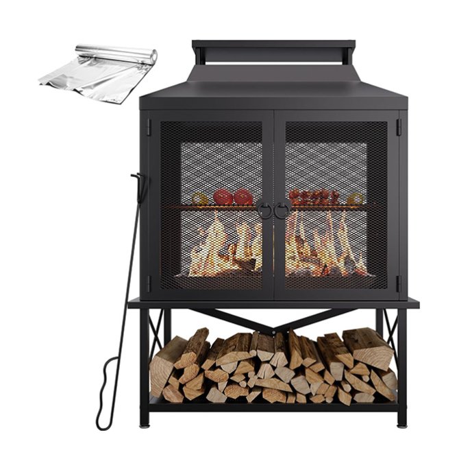 Two-in-one metal fireplace and barbecue grill