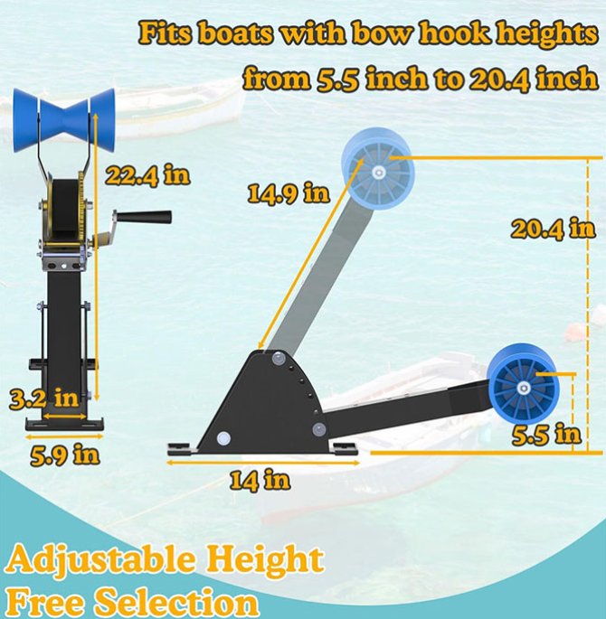 Adjustable marine winch support with rollers