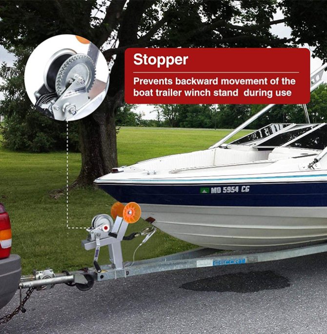 Adjustable boat trailer winch bracket with casters