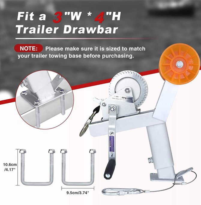 Adjustable boat trailer winch bracket with casters