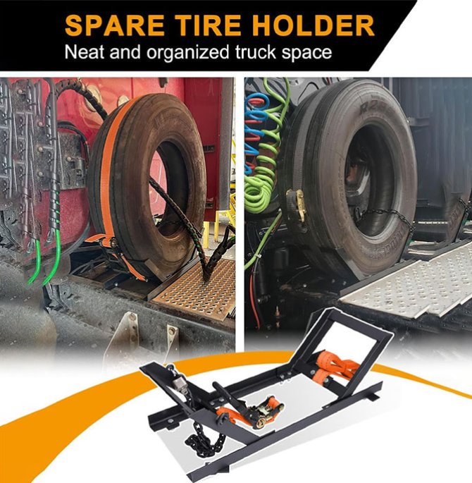 Semi-trailer spare tire rack