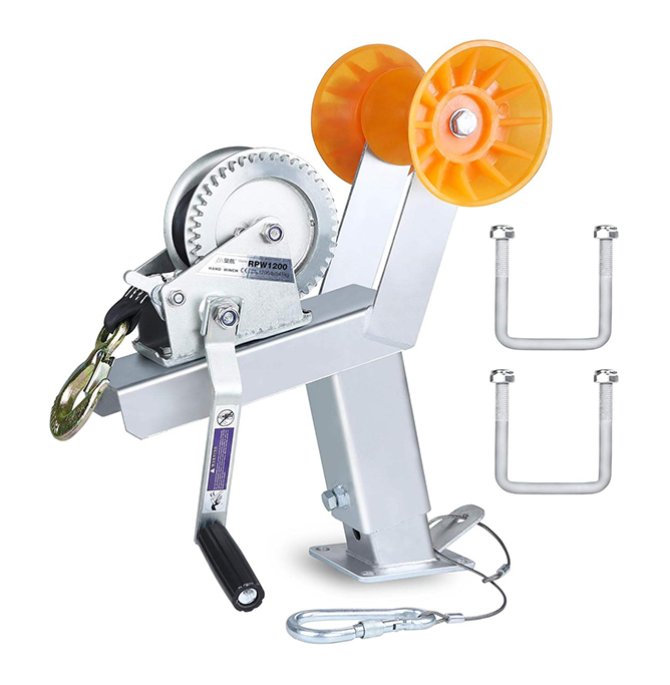 Adjustable boat trailer winch bracket with casters