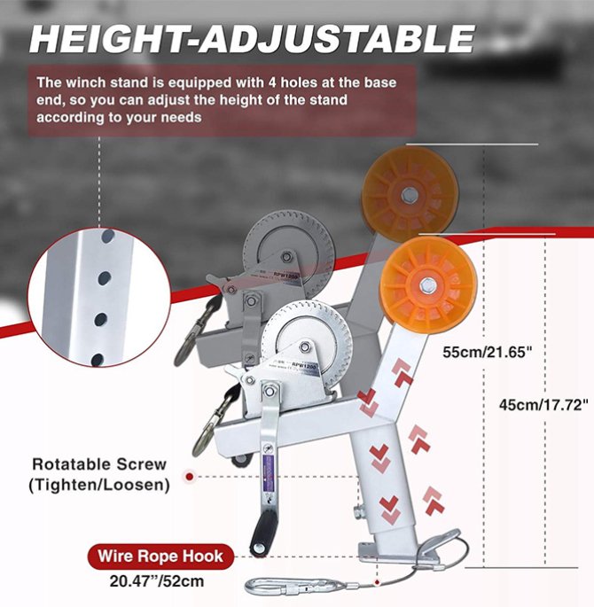 Adjustable boat trailer winch bracket with casters
