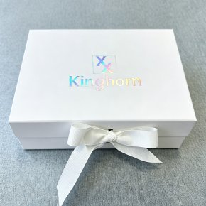 Custom White Rigid Gift Box with Holographic Logo for Cosmetic & Jewelry