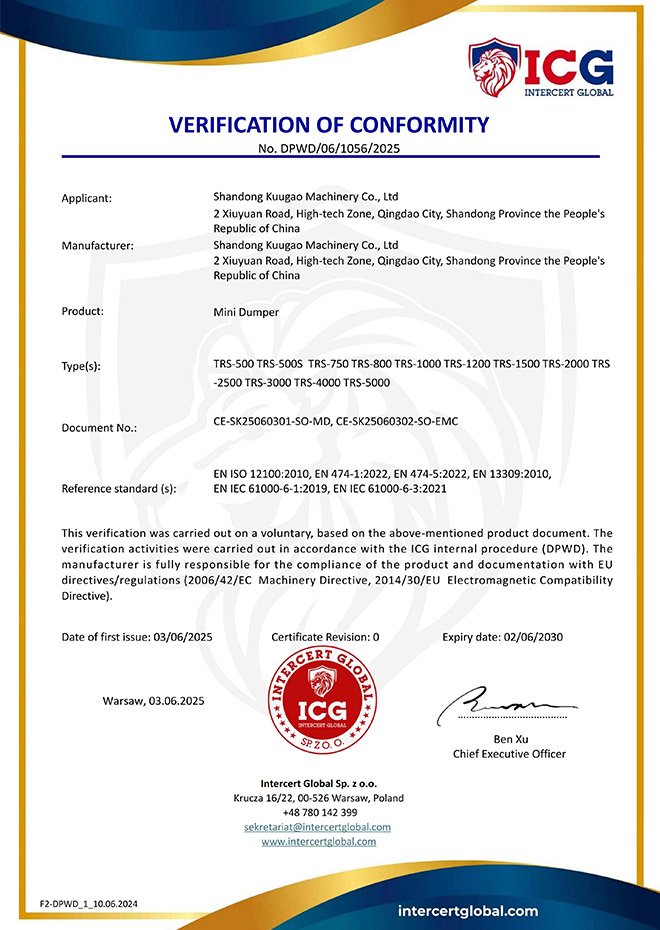 CE for Mini Dumper