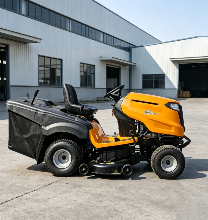Rear-discharge riding lawn mower with grass catcher
