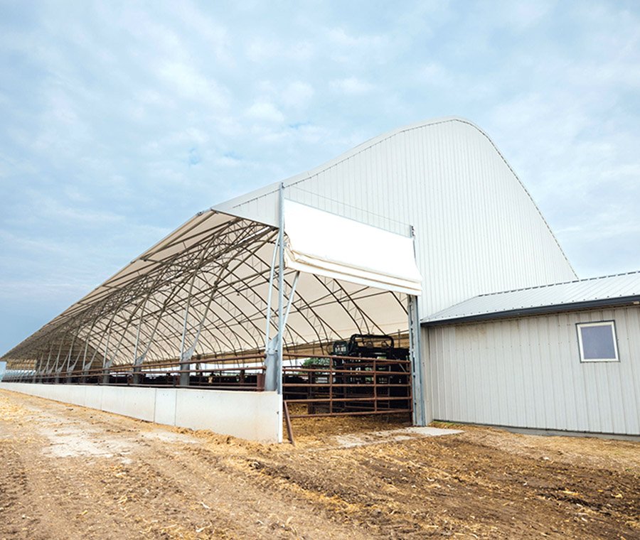 Bâtiment agricole en acier pour l'élevage de vaches laitières