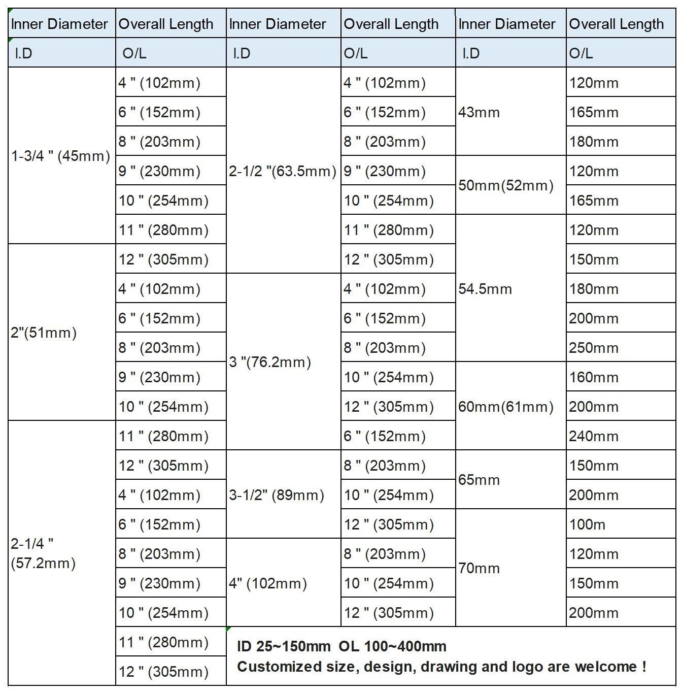 Exhaust Flexinle Pipe--main sizes