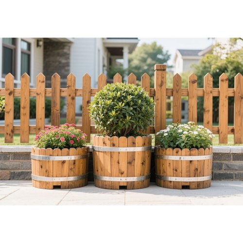 Round Wooden Planter
