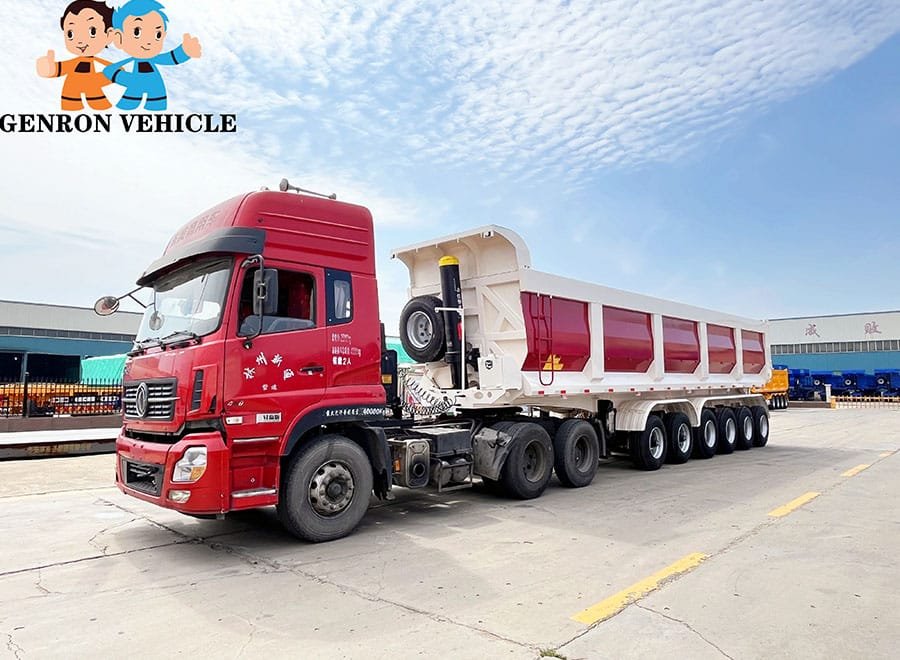 Semirremolque basculante trasero de gran capacidad con 5/6 ejes para trabajo pesado.