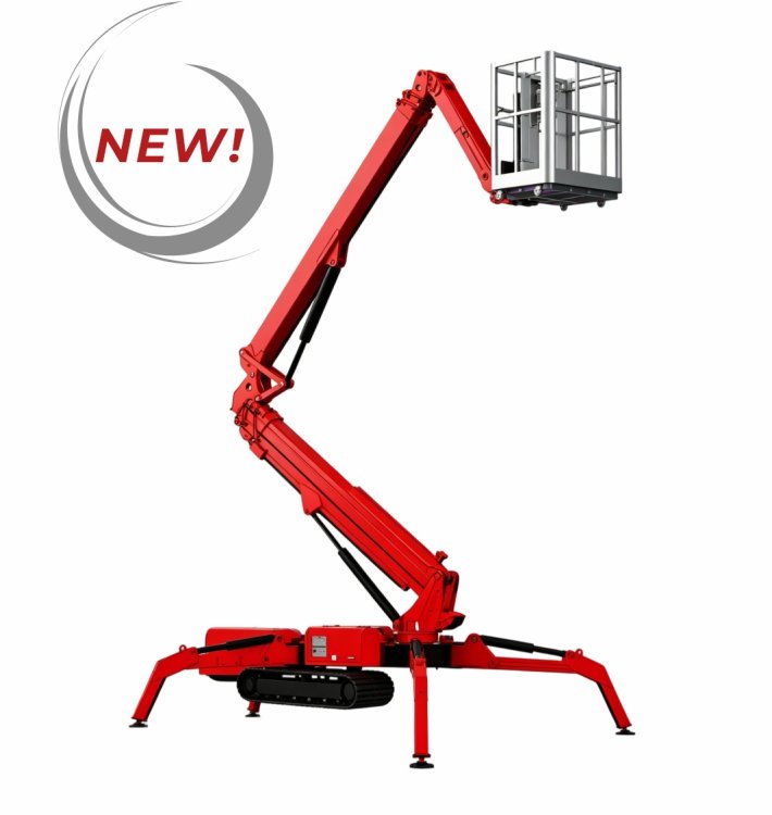 GLT LIFTS GCA98 30m Spider Boom Lift with extended telescopic boom and stabilizing outriggers for aerial work