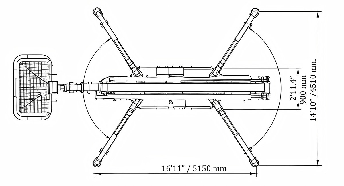 GLT LIFTS GCA98 98ft spider lift working range and height chart with imperial and metric comparison