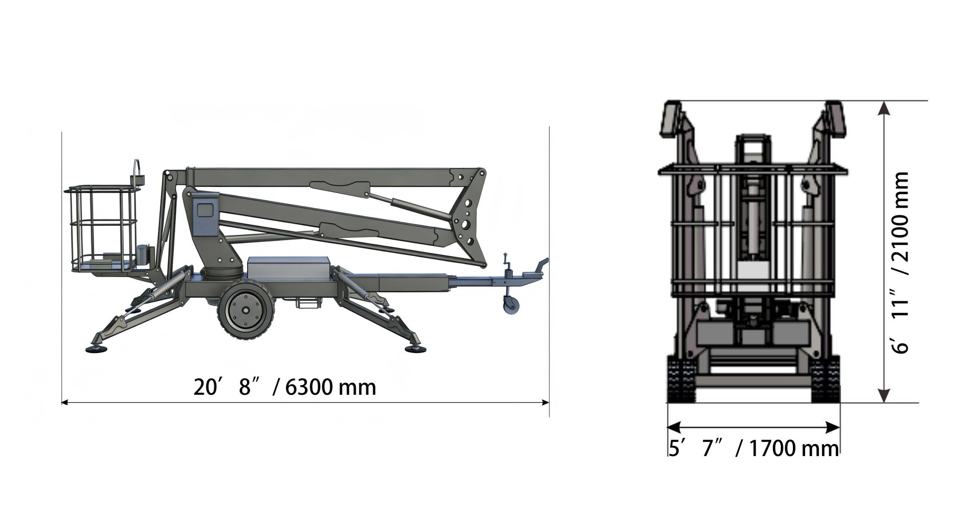 GLT LIFTS GTB33 towable boom lift transport dimensions