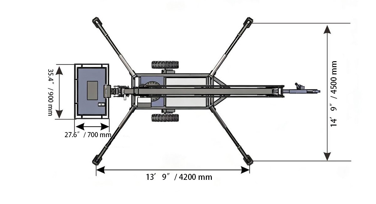 LIFTSGLT GTB40 towable boom lift top view dimensions