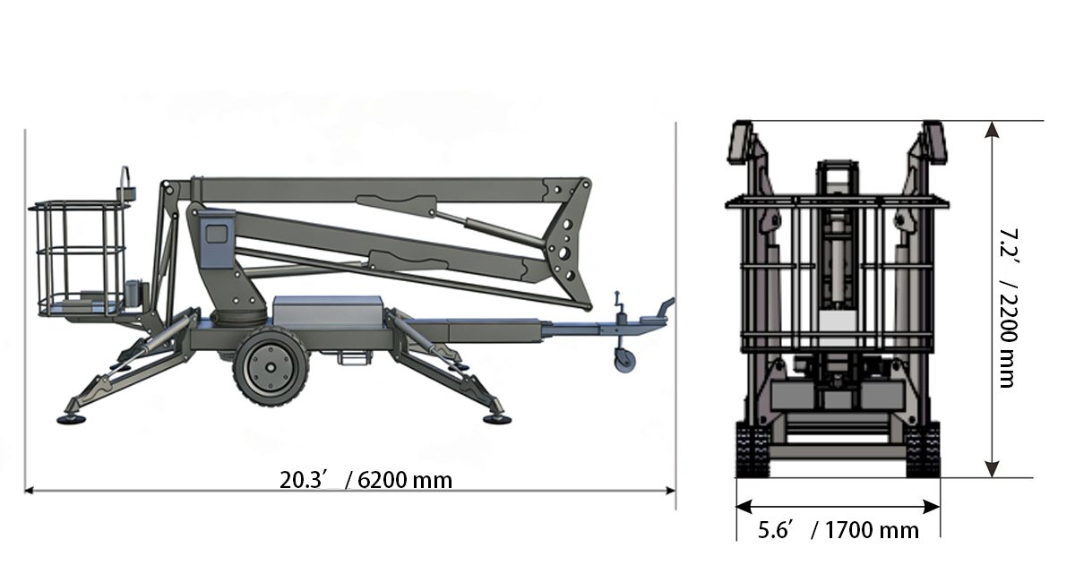 LIFTSGLT GTB40 towable boom lift transport dimensions
