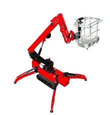 Top-angle view of GCT60 Tracked Boom Lift showing spider outrigger spread and compact crawler chassis.