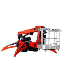 Close-up view of the GCT60 Tracked Boom Lift safety platform basket and control panel.