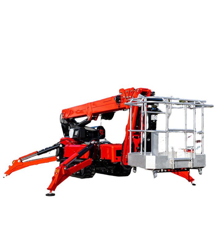 Close-up view of the GCT60 Tracked Boom Lift safety platform basket and control panel.