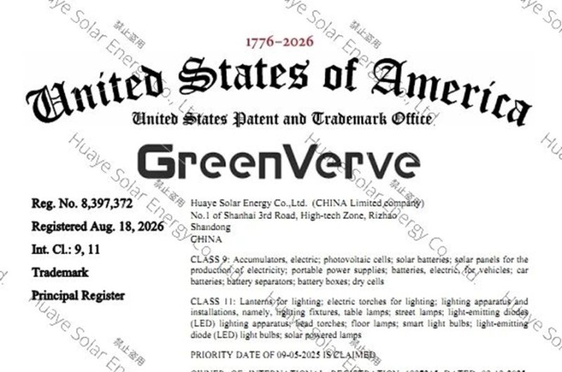 Good News | Huaye Solar Successfully Obtains U.S. Trademark Registration Certificate