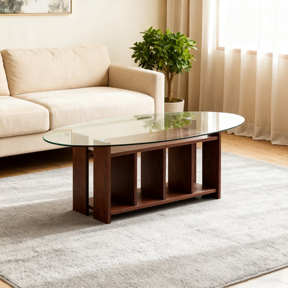 Customized Wood Glass Round Living Room Furniture Coffee Table